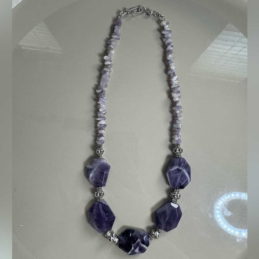 Handmade Natural Stone Chevron Amethyst Necklace